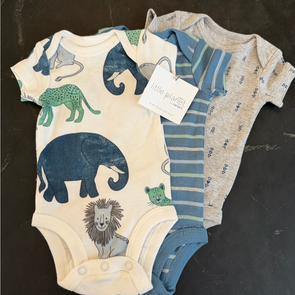 Little Planet Animal Print Bodysuit Set - Cream and Blue